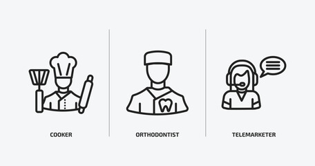 Wall Mural - professions outline icons set. professions icons such as cooker, orthodontist, telemarketer vector. can be used web and mobile.