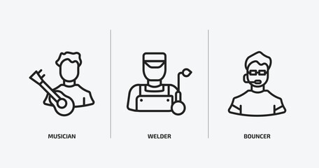 Wall Mural - professions & jobs outline icons set. professions & jobs icons such as musician, welder, bouncer vector. can be used web and mobile.