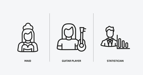 Poster - professions outline icons set. professions icons such as maid, guitar player, statistician vector. can be used web and mobile.