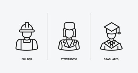 Poster - professions outline icons set. professions icons such as builder, stewardess, graduated vector. can be used web and mobile.