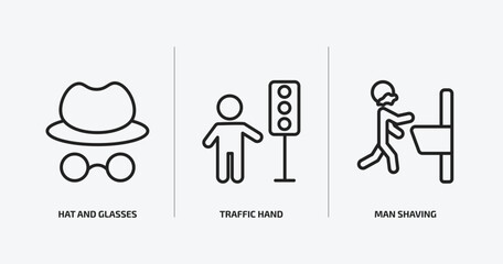 Poster - people outline icons set. people icons such as hat and glasses, traffic hand, man shaving vector. can be used web and mobile.