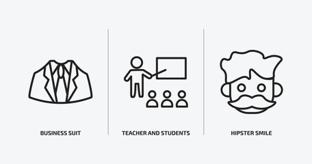 Poster - people outline icons set. people icons such as business suit, teacher and students, hipster smile vector. can be used web and mobile.