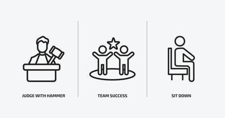 Poster - people outline icons set. people icons such as judge with hammer, team success, sit down vector. can be used web and mobile.