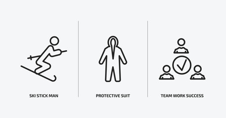 Wall Mural - people outline icons set. people icons such as ski stick man, protective suit, team work success vector. can be used web and mobile.