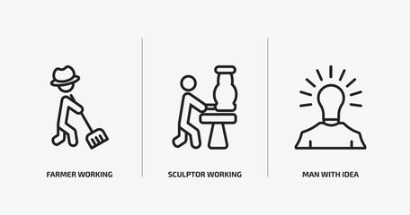 Poster - people outline icons set. people icons such as farmer working, sculptor working, man with idea vector. can be used web and mobile.