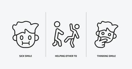 Poster - people outline icons set. people icons such as sick smile, helping other to jump, thinking smile vector. can be used web and mobile.
