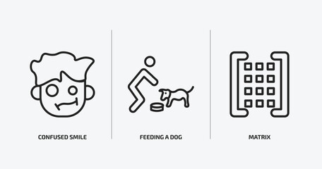 Poster - people outline icons set. people icons such as confused smile, feeding a dog, matrix vector. can be 