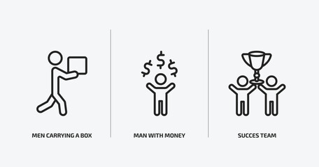 Poster - people outline icons set. people icons such as men carrying a box, man with money, succes team vector. can be used web and mobile.