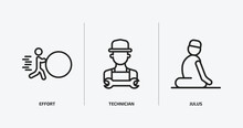 People Outline Icons Set. People Icons Such As Effort, Technician, Julus Vector. Can Be Used Web And Mobile.