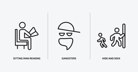 Poster - people outline icons set. people icons such as sitting man reading, gangsters, hide and seek vector. can be used web and mobile.