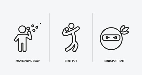Poster - people outline icons set. people icons such as man making soap bubbles, shot put, ninja portrait vector. can be used web and mobile.