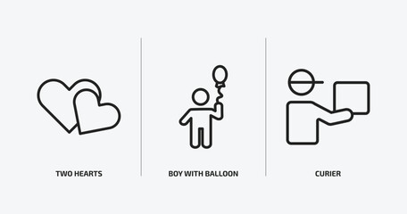 Poster - people outline icons set. people icons such as two hearts, boy with balloon, curier vector. can be used web and mobile.