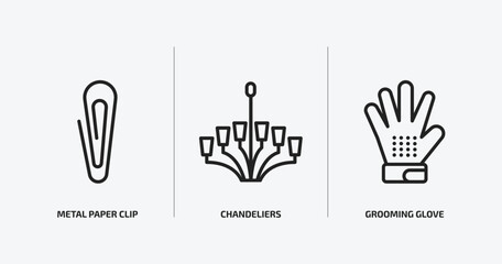 Poster - other outline icons set. other icons such as metal paper clip, chandeliers, grooming glove vector. c
