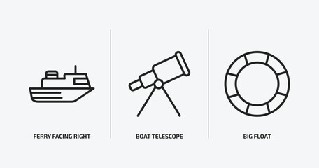 Poster - nautical outline icons set. nautical icons such as ferry facing right, boat telescope, big float vector. can be used web and mobile.