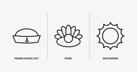 Poster - nautical outline icons set. nautical icons such as prawn facing left, pearl, sun shining vector. can be used web and mobile.