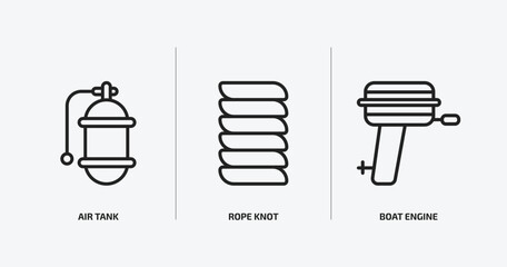 Poster - nautical outline icons set. nautical icons such as air tank, rope knot, boat engine vector. can be used web and mobile.