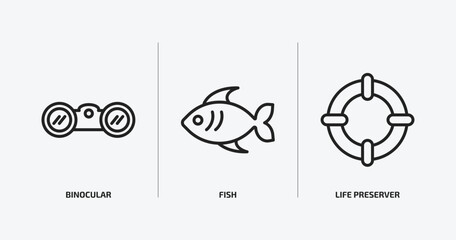 Poster - nautical outline icons set. nautical icons such as binocular, fish, life preserver vector. can be used web and mobile.