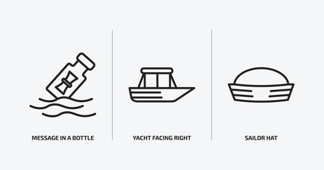 Poster - nautical outline icons set. nautical icons such as message in a bottle, yacht facing right, sailor hat vector. can be used web and mobile.