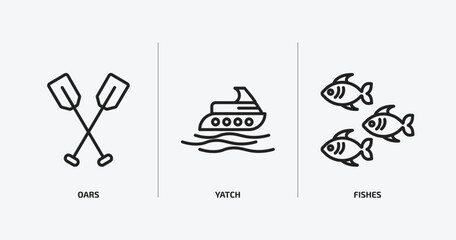 Poster - nautical outline icons set. nautical icons such as oars, yatch, fishes vector. can be used web and mobile.