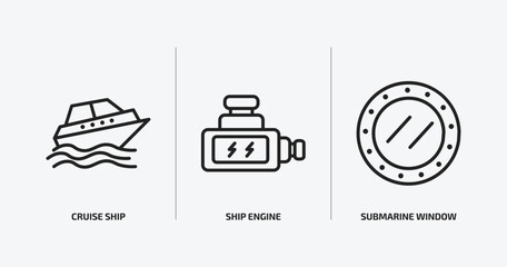 Poster - nautical outline icons set. nautical icons such as cruise ship, ship engine, submarine window vector. can be used web and mobile.