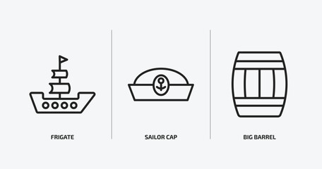 Poster - nautical outline icons set. nautical icons such as frigate, sailor cap, big barrel vector. can be used web and mobile.