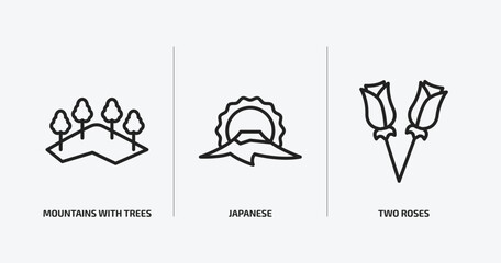 Poster - nature outline icons set. nature icons such as mountains with trees, japanese, two roses vector. can be used web and mobile.