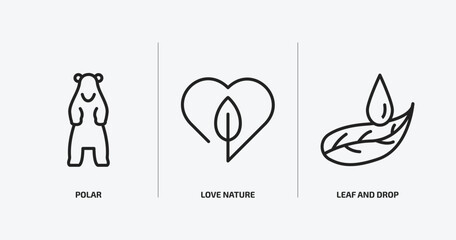 Poster - nature outline icons set. nature icons such as polar, love nature, leaf and drop vector. can be used web and mobile.