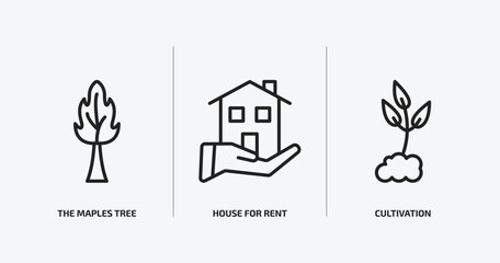Poster - nature outline icons set. nature icons such as the maples tree, house for rent, cultivation vector. can be used web and mobile.