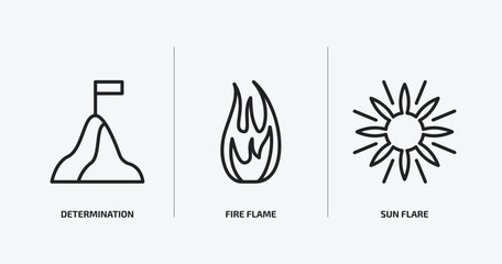 Poster - nature outline icons set. nature icons such as determination, fire flame, sun flare vector. can be used web and mobile.