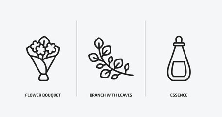 Poster - nature outline icons set. nature icons such as flower bouquet, branch with leaves, essence vector. can be used web and mobile.