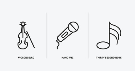 Poster - music and media outline icons set. music and media icons such as violoncello, hand mic, thirty second note vector. can be used web and mobile.