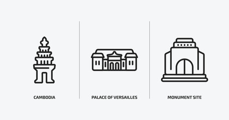 Poster - monuments outline icons set. monuments icons such as cambodia, palace of versailles, monument site vector. can be used web and mobile.