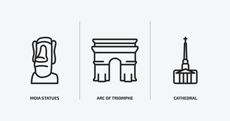 Poster - monuments outline icons set. monuments icons such as moia statues, arc of triomphe, cathedral vector. can be used web and mobile.
