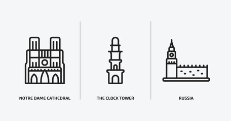 Poster - monuments outline icons set. monuments icons such as notre dame cathedral, the clock tower, russia vector. can be used web and mobile.