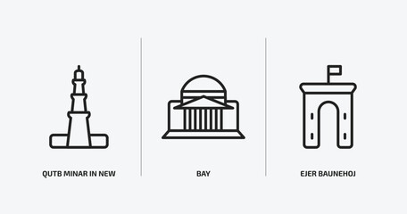 Poster - monuments outline icons set. monuments icons such as qutb minar in new delhi, bay, ejer baunehoj vector. can be used web and mobile.