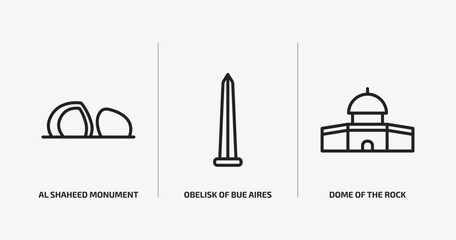Poster - monuments outline icons set. monuments icons such as al shaheed monument, obelisk of bue aires, dome of the rock vector. can be used web and mobile.