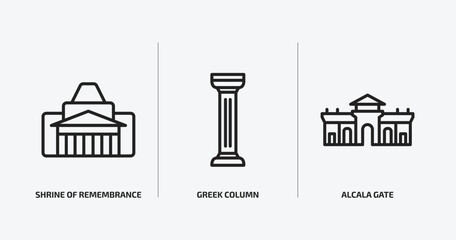 Poster - monuments outline icons set. monuments icons such as shrine of remembrance, greek column, alcala gate vector. can be used web and mobile.