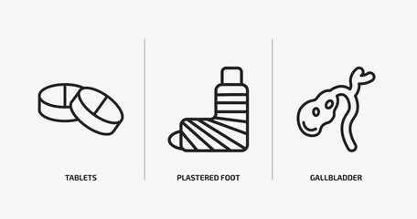 Poster - medical outline icons set. medical icons such as tablets, plastered foot, gallbladder vector. can be used web and mobile.