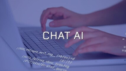 Sticker - Animation of artificial intelligence text and data processing over caucasian man using computer