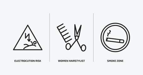Poster - maps and flags outline icons set. maps and flags icons such as electrocution risk, women hairstylist, smoke zone vector. can be used web and mobile.