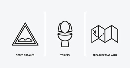 Poster - maps and flags outline icons set. maps and flags icons such as speed breaker, toilets, treasure map with x vector. can be used web and mobile.