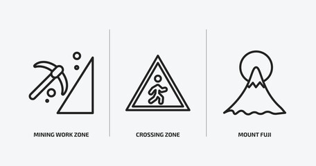 Poster - maps and flags outline icons set. maps and flags icons such as mining work zone, crossing zone, mount fuji vector. can be used web and mobile.