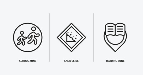 Poster - maps and flags outline icons set. maps and flags icons such as school zone, land slide, reading zone vector. can be used web and mobile.