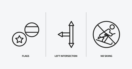 Poster - maps and flags outline icons set. maps and flags icons such as flags, left intersection, no skiing v