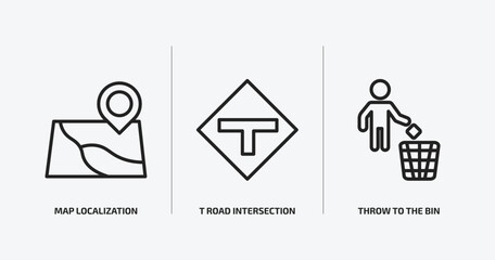 Poster - maps and flags outline icons set. maps and flags icons such as map localization, t road intersection, throw to the bin vector. can be used web and mobile.