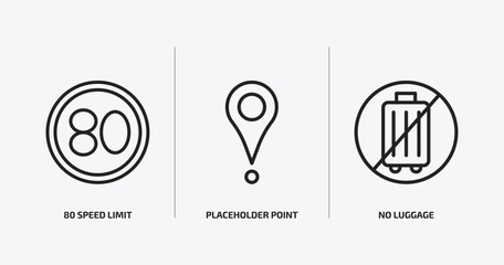 Poster - maps and flags outline icons set. maps and flags icons such as 80 speed limit, placeholder point, no luggage vector. can be used web and mobile.