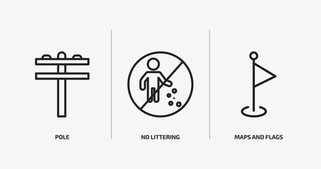 Poster - maps and flags outline icons set. maps and flags icons such as pole, no littering, maps and flags ve