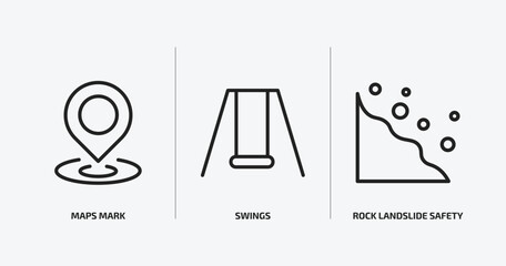 Poster - maps and flags outline icons set. maps and flags icons such as maps mark, swings, rock landslide safety vector. can be used web and mobile.