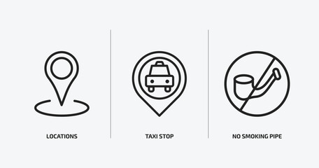 Poster - maps and flags outline icons set. maps and flags icons such as locations, taxi stop, no smoking pipe vector. can be used web and mobile.