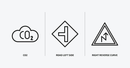 Poster - maps and flags outline icons set. maps and flags icons such as co2, road left side, right reverse curve vector. can be used web and mobile.